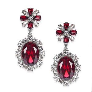 Vibrant Red Crystal Flower Drop Earrings